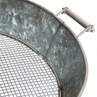 Round Galvanized Steel Compost Sifter with Wire Mesh Design Base, Antique Silver - BM195216