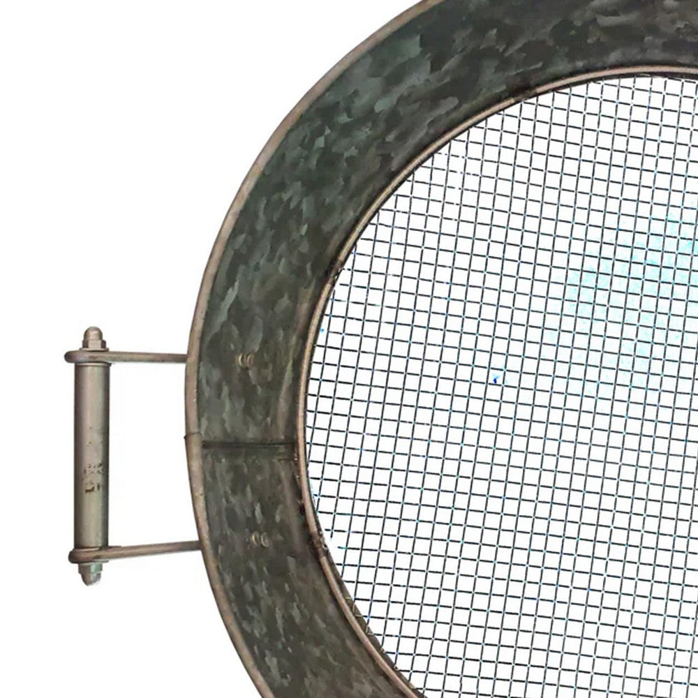Round Galvanized Steel Compost Sifter with Wire Mesh Design Base, Antique Silver - BM195216