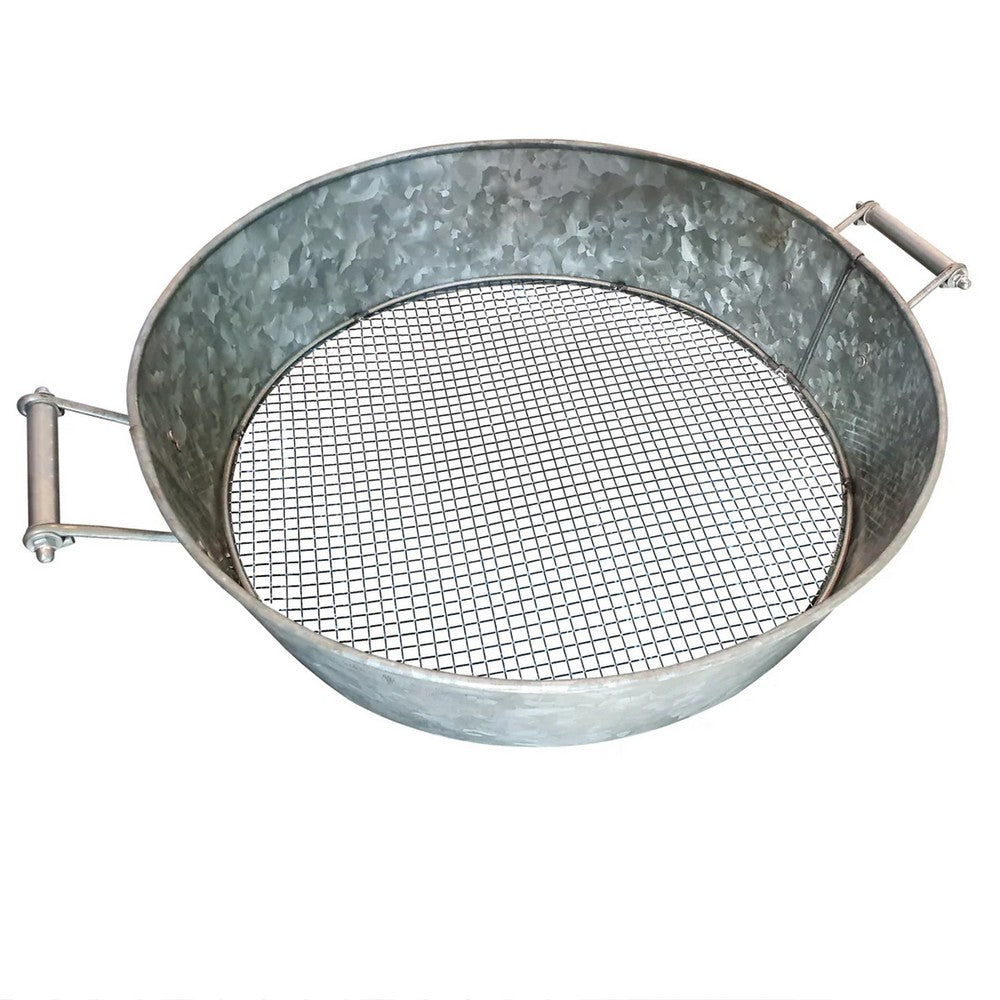 Round Galvanized Steel Compost Sifter with Wire Mesh Design Base, Antique Silver - BM195216
