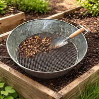 Round Galvanized Steel Compost Sifter with Wire Mesh Design Base, Antique Silver - BM195216