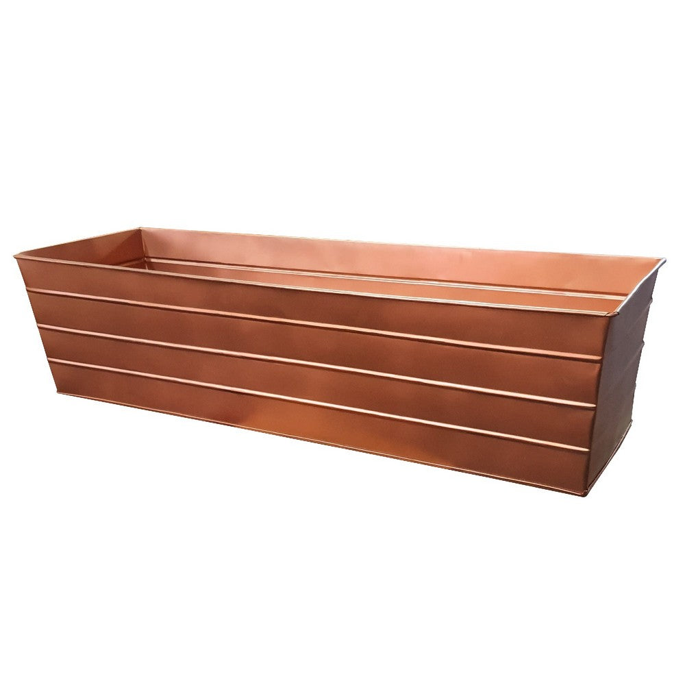 Rectangular Metal Flower Planter Box with Embossed Line Design, Large, Copper - BM195218