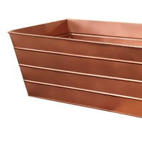 Rectangular Metal Flower Planter Box with Embossed Line Design, Large, Copper - BM195218