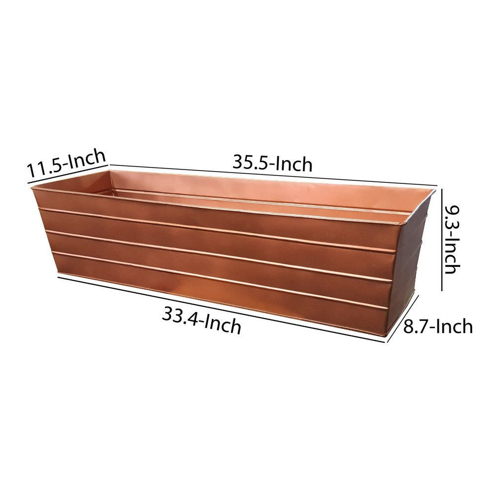 Benjara Rectangular Metal Flower Planter Box with Embossed Line