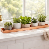 29 Inch Rectangular Metal Windowsill Planter Tray, Trim Edges, Large, Copper - BM195220