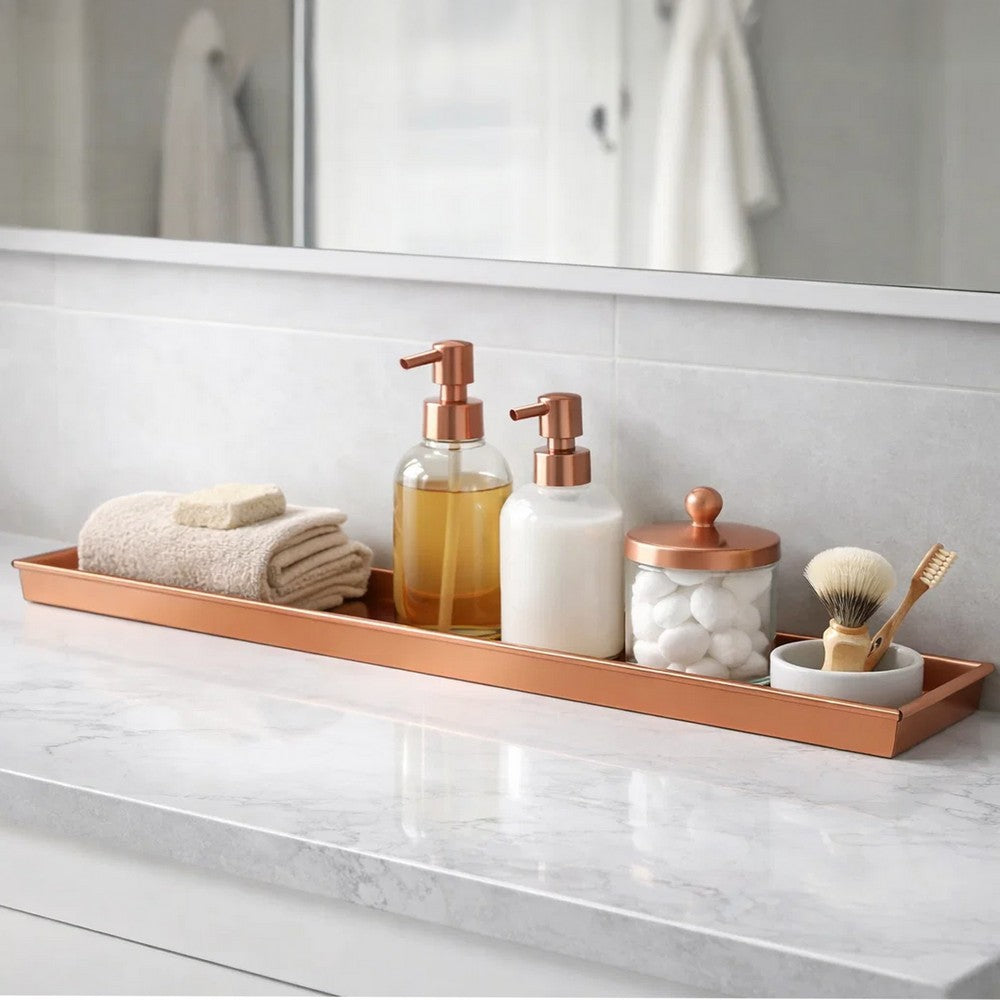 29 Inch Rectangular Metal Windowsill Planter Tray, Trim Edges, Large, Copper - BM195220