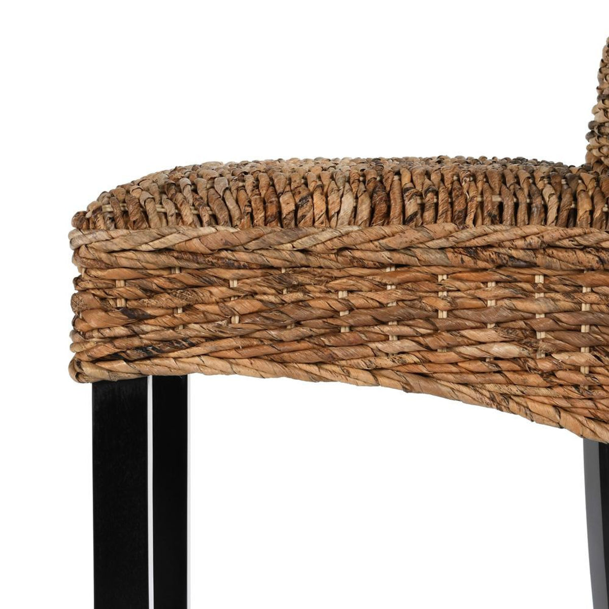 Woven Rattan Barstool with Wooden Legs, Low Profile Backrest, Brown and Black