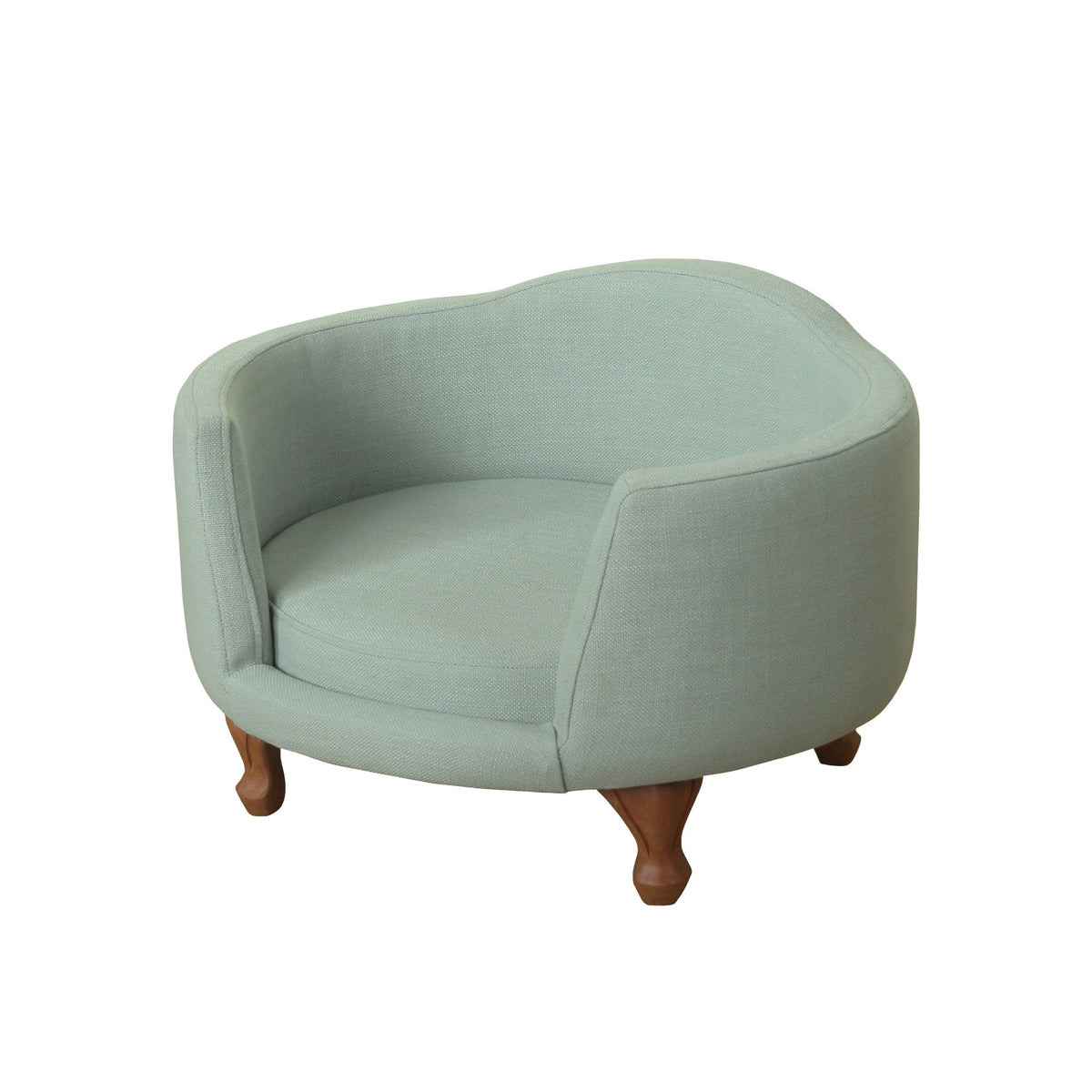 Curved Design Wooden Pet Love Seat With Fabric Upholstery, Light Blue and Brown - BM195750