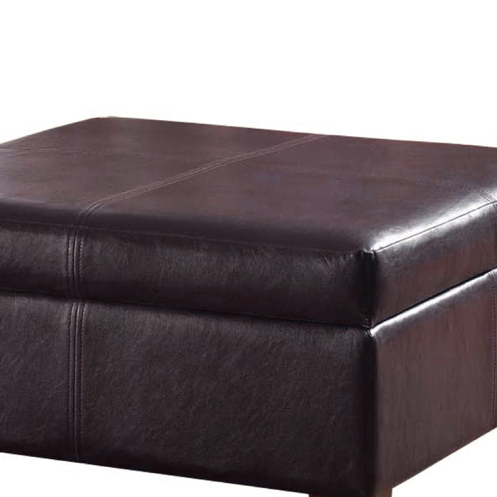 Leatherette Upholstered Wooden Ottoman With Hinged Storage, Brown, Large - BM195755