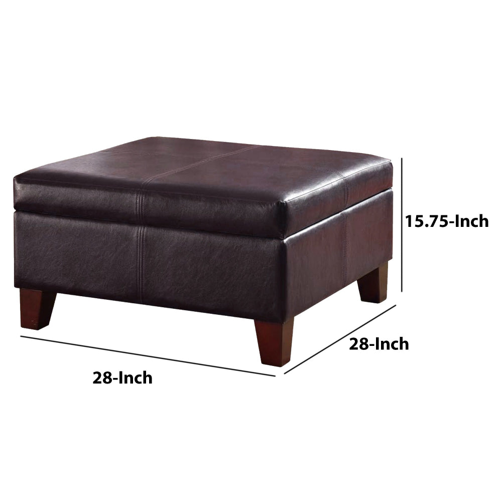 Leatherette Upholstered Wooden Ottoman With Hinged Storage, Brown, Large - BM195755