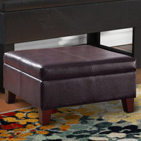 Leatherette Upholstered Wooden Ottoman With Hinged Storage, Brown, Large - BM195755