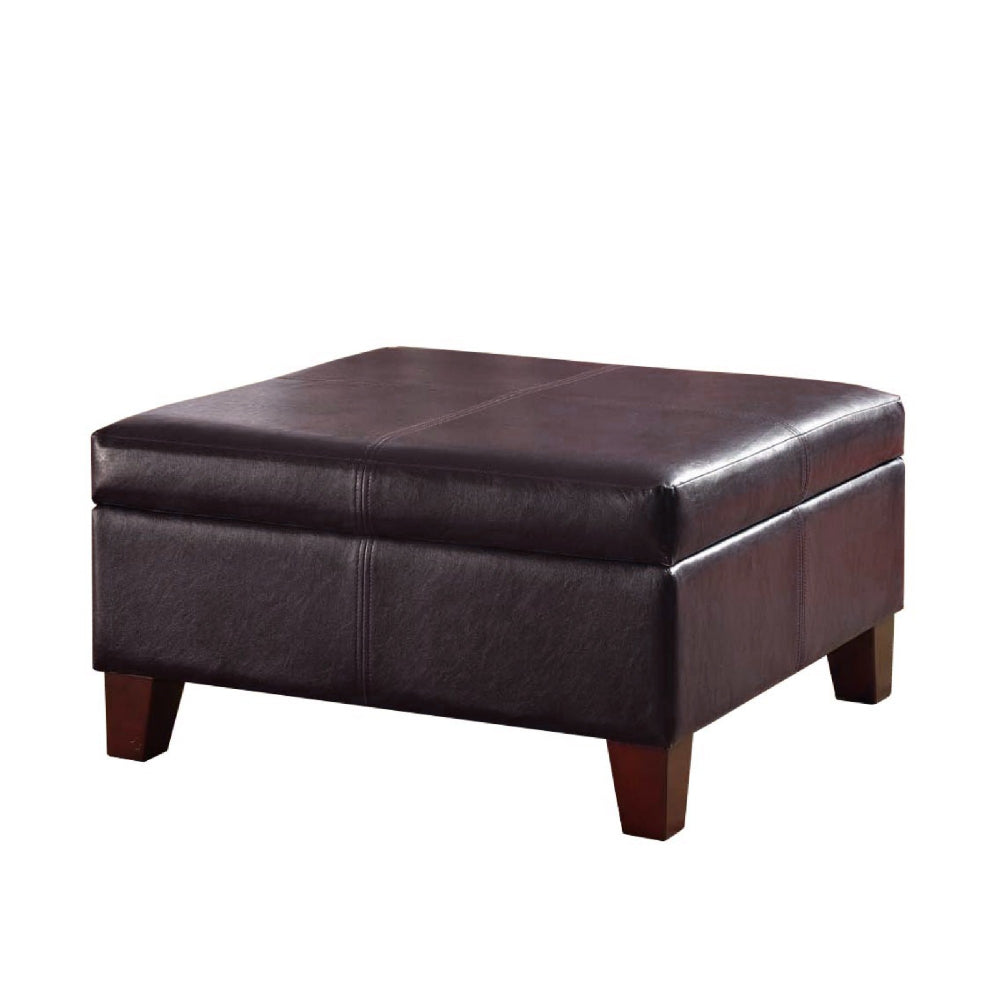 Leatherette Upholstered Wooden Ottoman With Hinged Storage, Brown, Large - BM195755