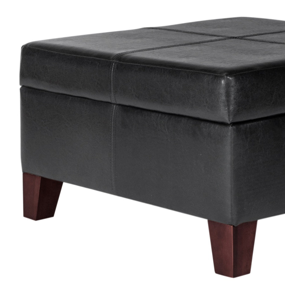 BM195756 - Leatherette Upholstered Wooden Ottoman With Hinged Storage, Black and Brown, Large