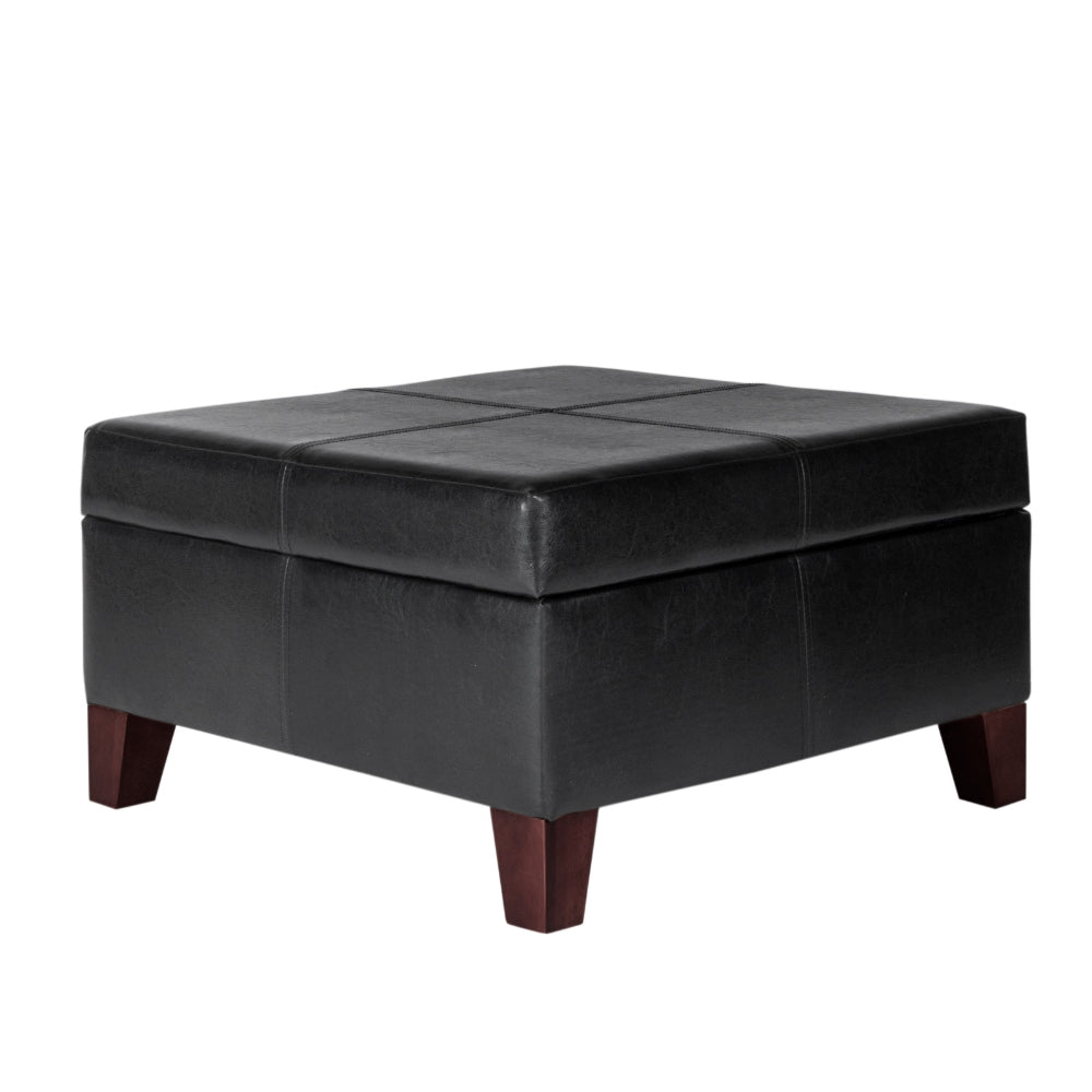 BM195756 - Leatherette Upholstered Wooden Ottoman With Hinged Storage, Black and Brown, Large