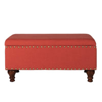 Fabric Upholstered Wooden Storage Bench With Nail head Trim, Large, Orange and Brown - BM195758