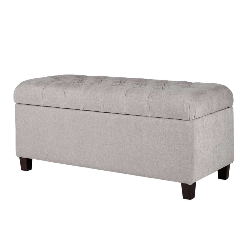 BM195762 - Fabric Upholstered Button Tufted Wooden Bench With Hinged Storage, Gray and Brown