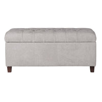 BM195762 - Fabric Upholstered Button Tufted Wooden Bench With Hinged Storage, Gray and Brown