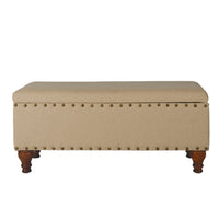 Fabric Upholstered Wooden Storage Bench With Nail head Trim, Large, Tan Brown - BM195770