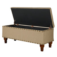 Fabric Upholstered Wooden Storage Bench With Nail head Trim, Large, Tan Brown - BM195770