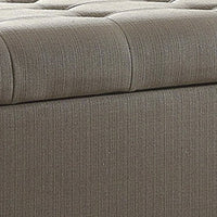 BM195776 - Textured Fabric Upholstered Button Tufted Storage Bench With Wooden Bun Feet, Gray and Brown