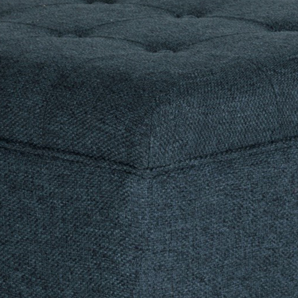 BM195798 - Textured Fabric Upholstered Wooden Ottoman With Button Tufted Top, Blue and Brown