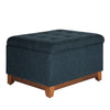 BM195798 - Textured Fabric Upholstered Wooden Ottoman With Button Tufted Top, Blue and Brown