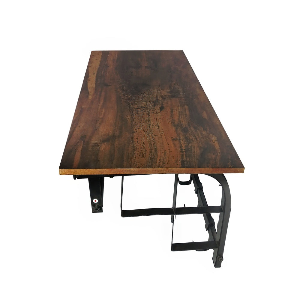 26 Inch Industrial Metal Frame Wall Mount Coat Rack, 5 Hooks, 1 Shelf, Rustic Brown, Black - BM195870