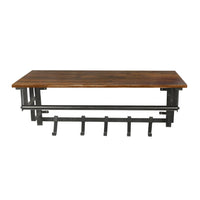 26 Inch Industrial Metal Frame Wall Mount Coat Rack, 5 Hooks, 1 Shelf, Rustic Brown, Black - BM195870