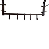 26 Inch Industrial Metal Frame Wall Mount Coat Rack, 5 Hooks, 1 Shelf, Rustic Brown, Black - BM195870