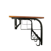 26 Inch Industrial Metal Frame Wall Mount Coat Rack, 5 Hooks, 1 Shelf, Rustic Brown, Black - BM195870