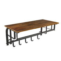 26 Inch Industrial Metal Frame Wall Mount Coat Rack, 5 Hooks, 1 Shelf, Rustic Brown, Black - BM195870