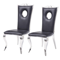 19 Inch Dining Side Chair, Faux Leather, Set of 2, Black, Silver - AMF-62078