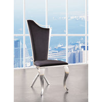 Fabric Upholstered Metal Side Chairs with Asymmetrical Backrest, Silver and Black, Set of Two - BM195935