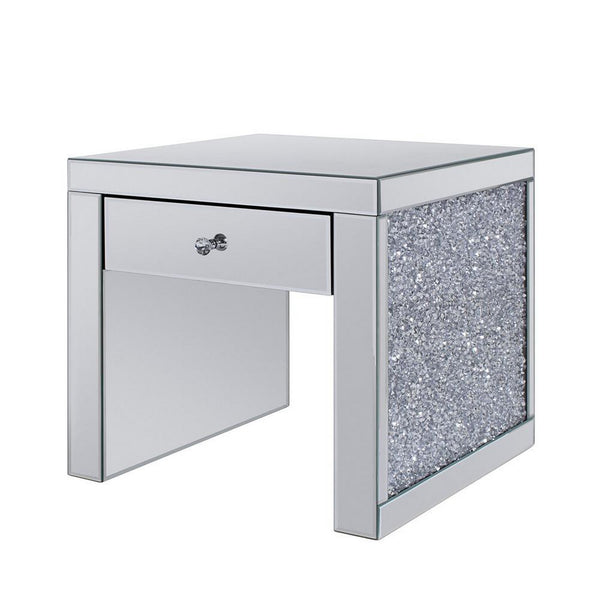 Wood and Mirror End Table with One Drawer, Clear - AMF-81477