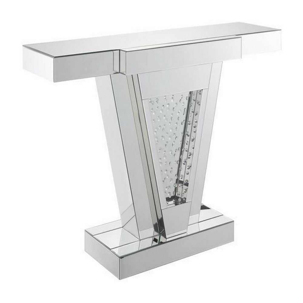 Wood and Mirror  Console Table with Faux Crystals Inlay, Clear - AMF-90064