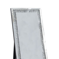 Faux Crystal Accented Wooden Floor Mirror, Clear and Silver - BM195973