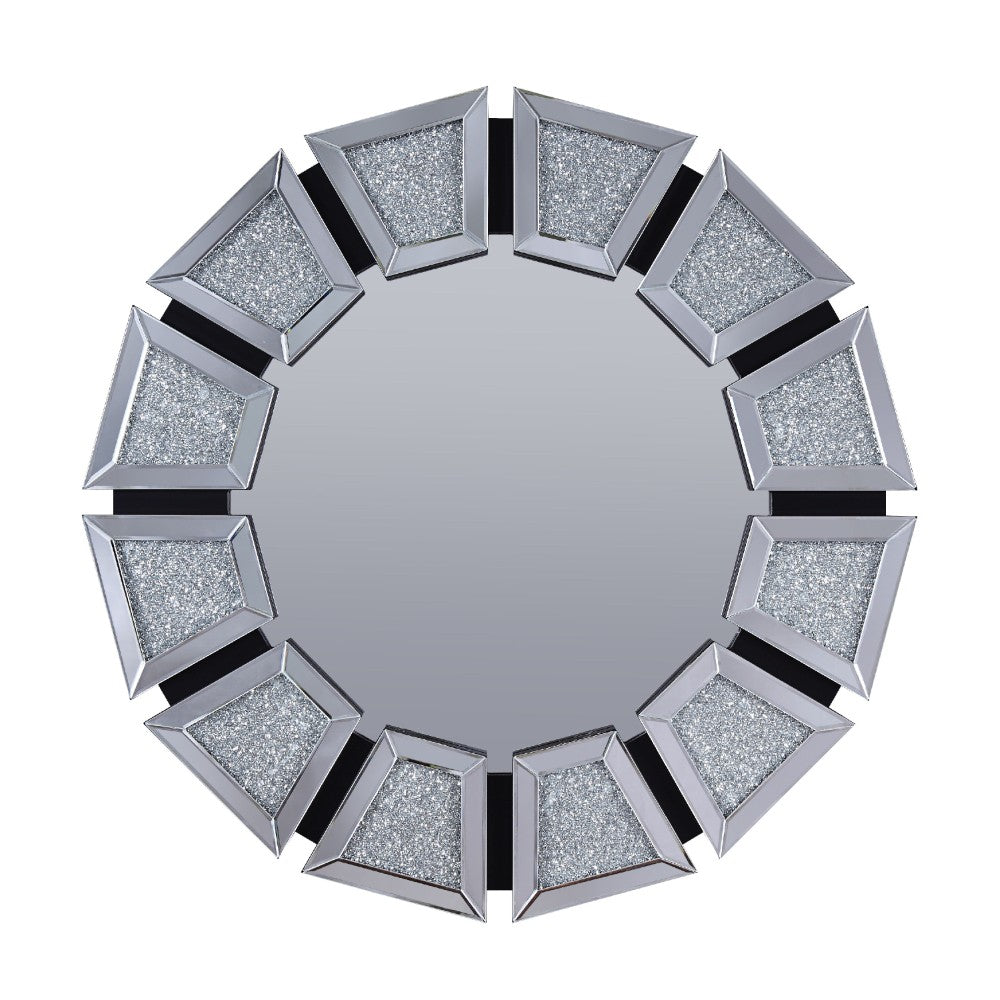 BM195988 - Wooden Backing Wall Decor with Tapered Mirrored Panel Borders, Clear and Black