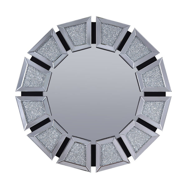 BM195988 - Wooden Backing Wall Decor with Tapered Mirrored Panel Borders, Clear and Black