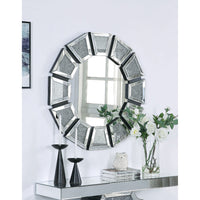 BM195988 - Wooden Backing Wall Decor with Tapered Mirrored Panel Borders, Clear and Black
