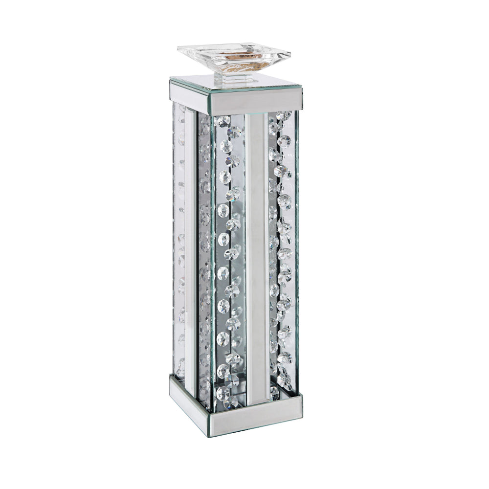 BM195997 - Wood and Glass Candle Holder with Faux Crystal Studs, Clear, Set of Two, Large