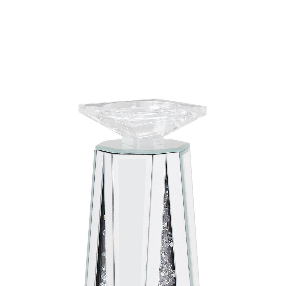 BM195998 - Wood and Glass Candle Holder with Faux Crystal Inserts, Clear, Set of Two, Small