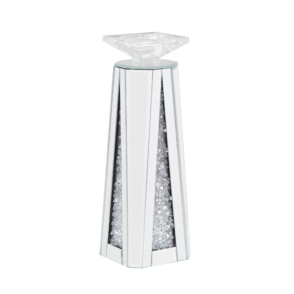 BM195998 - Wood and Glass Candle Holder with Faux Crystal Inserts, Clear, Set of Two, Small