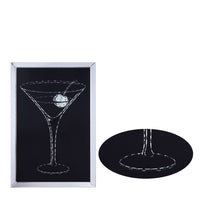 BM196002 - Wood and Mirror Martini Glass Wall Art, Clear and Black