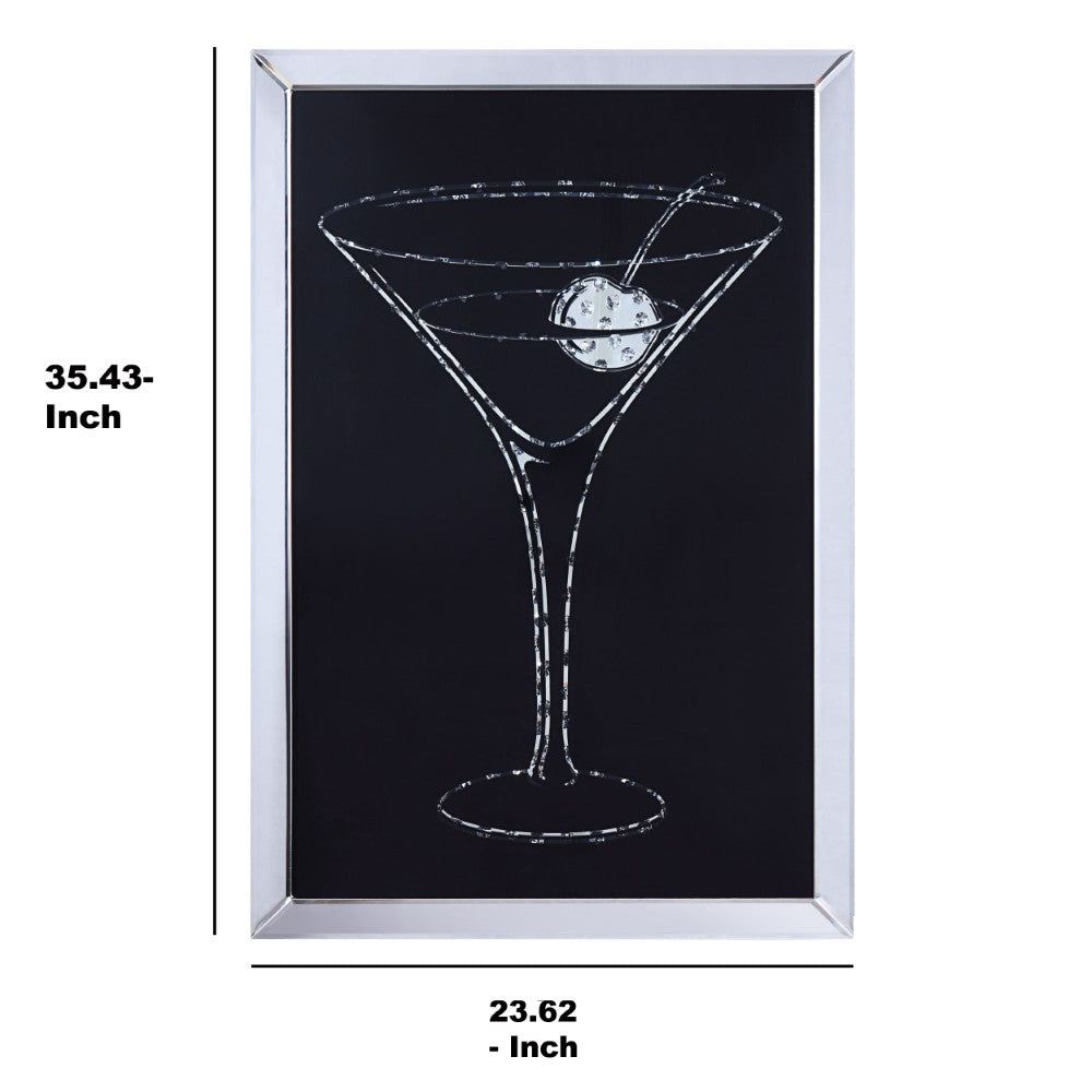 BM196002 - Wood and Mirror Martini Glass Wall Art, Clear and Black