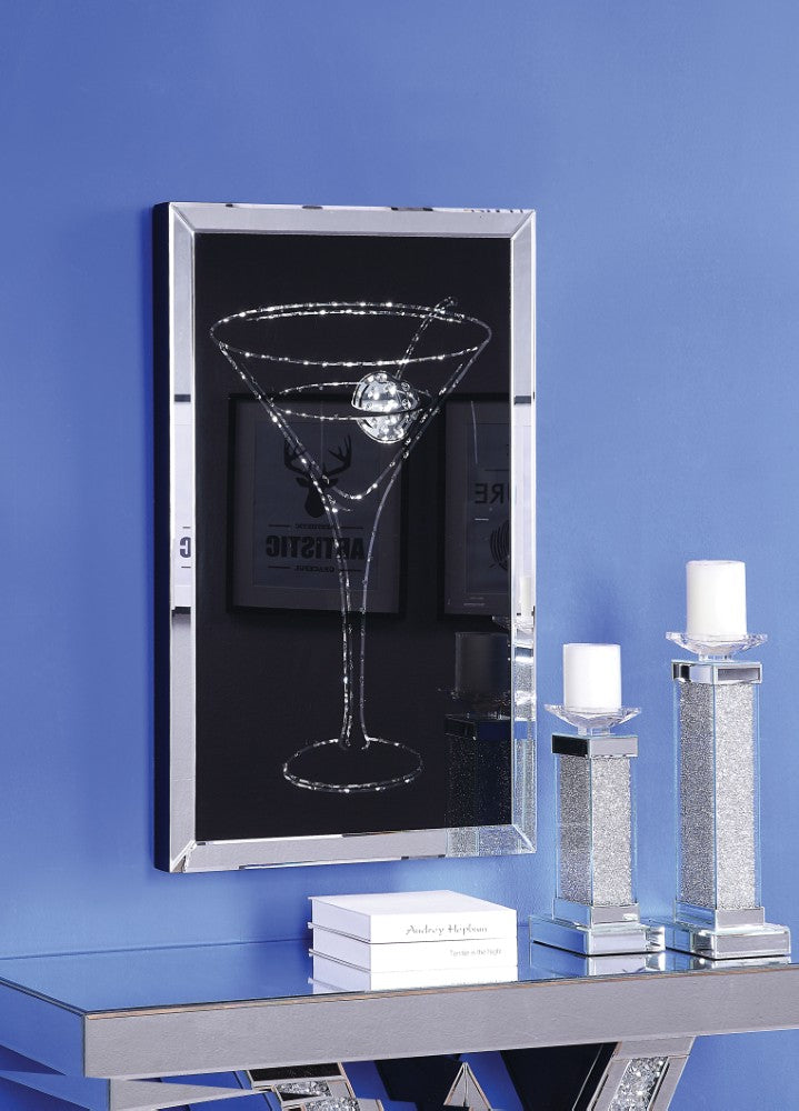 BM196002 - Wood and Mirror Martini Glass Wall Art, Clear and Black