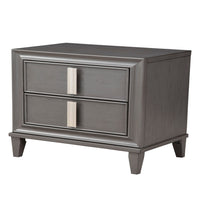 Wooden Nightstand With Two Drawers and Tapered Legs, Gray and White