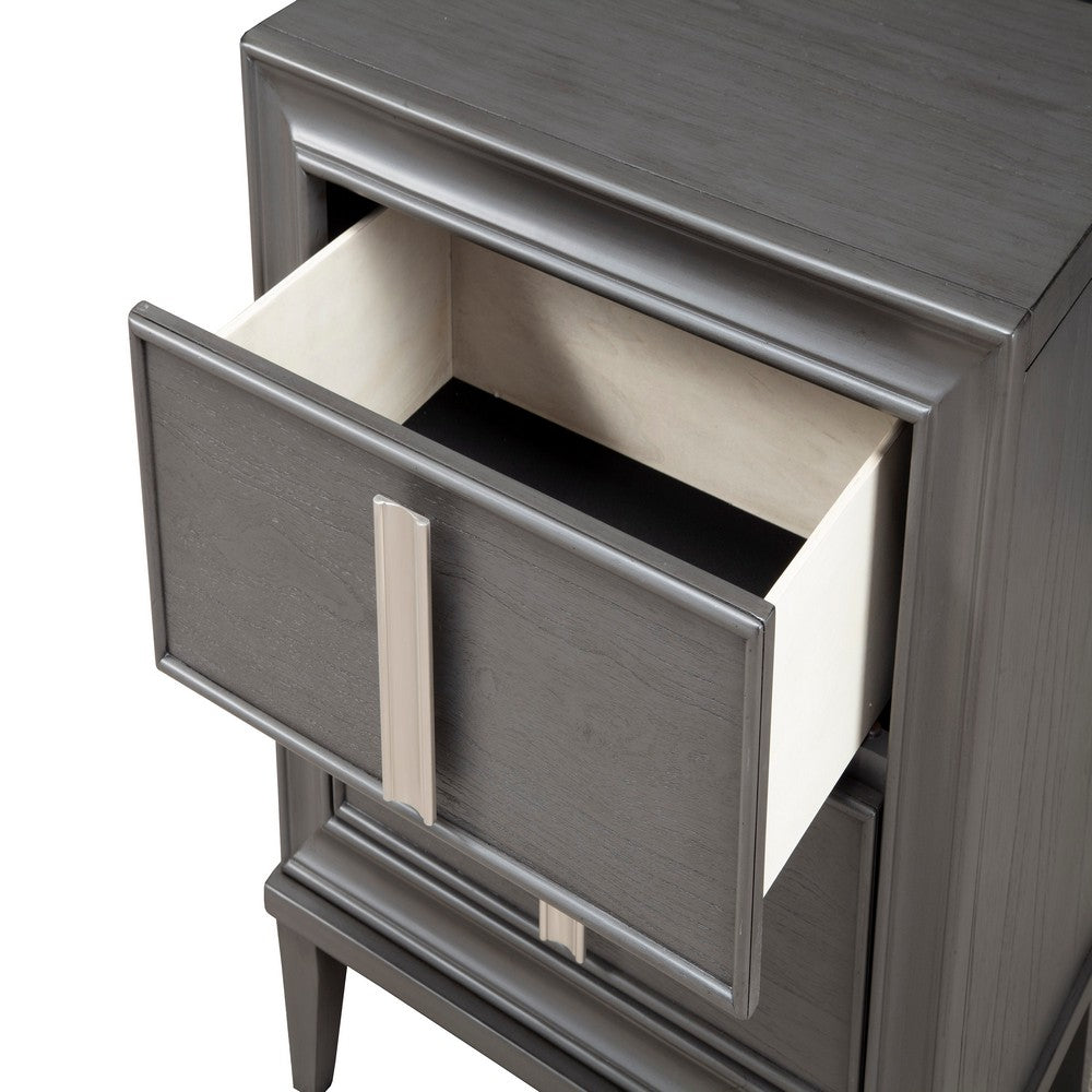 Wooden Nightstand With Two Drawers and Tapered Legs, Gray and White