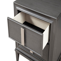 Wooden Nightstand With Two Drawers and Tapered Legs, Gray and White