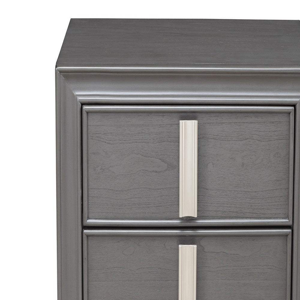 Wooden Nightstand With Two Drawers and Tapered Legs, Gray and White