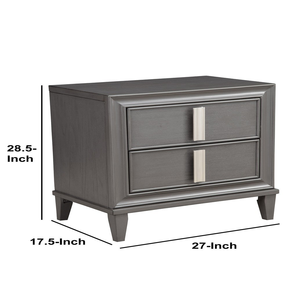 Wooden Nightstand With Two Drawers and Tapered Legs, Gray and White