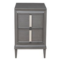 Wooden Nightstand With Two Drawers and Tapered Legs, Gray and White